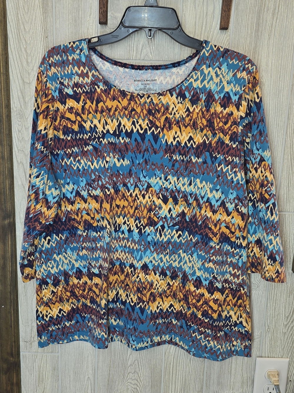 Rebecca Malone Teal, Mustard & Burgundy Zigzag Long Sleeve Top